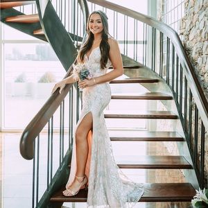 Light Pink Prom Dress with iridescent sequins. Size 4, fits like a 2. Like new!